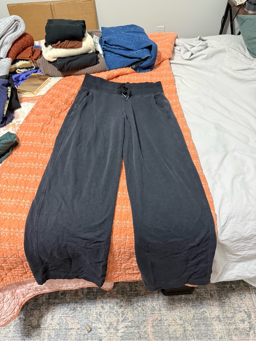 Athleta Black Wide-Leg Knit Drawstring Pants